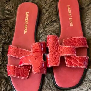 NEW H Oran shoe sandal slide red crocodile leather Laurent Eiffel eu40 us 9.5 10